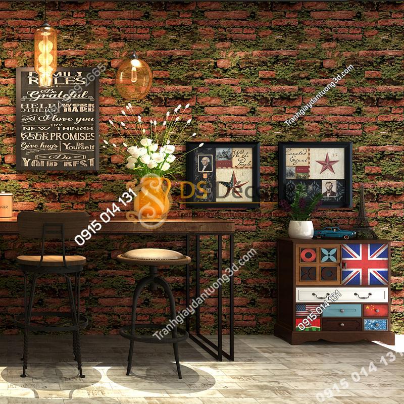 Giấy dán tường 3D gạch đỏ mọc rêu 3D210