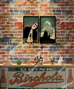 Giấy dán tường giả gạch graffiti hip hop 3D216 màu đỏ