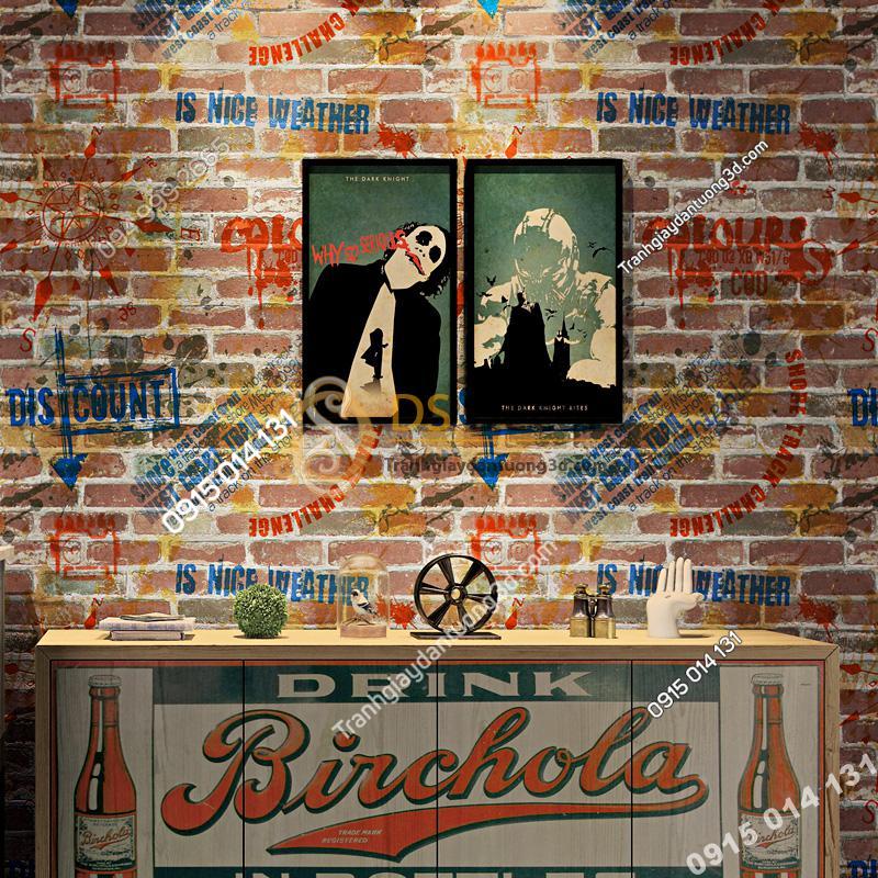 Giấy dán tường giả gạch graffiti hip hop 3D216 màu đỏ