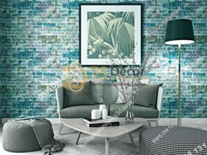 Giấy dán tường giả gạch graffiti hip hop 3D216 màu xanh