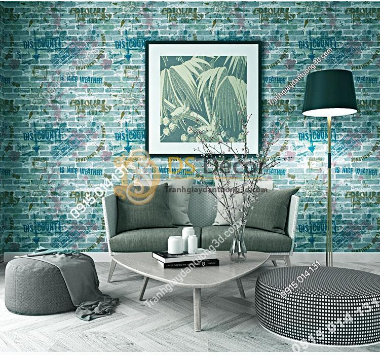 Giấy dán tường giả gạch graffiti hip hop 3D216 màu xanh