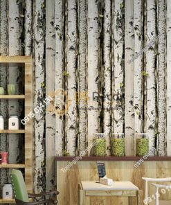 Giấy dán tường giả rừng gỗ bạch dương trắng 3D223