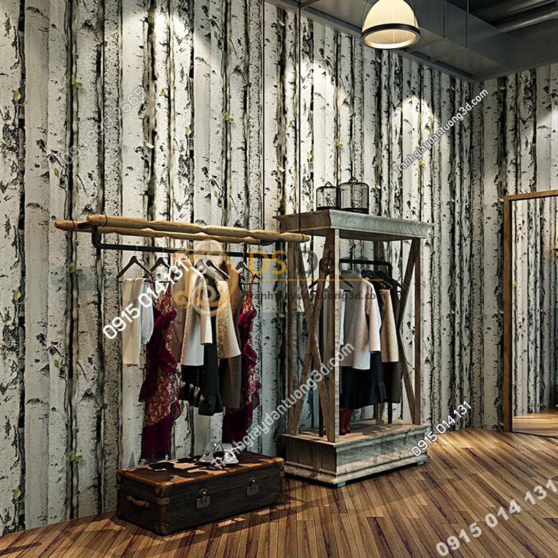 Giấy dán tường giả rừng gỗ bạch dương trắng 3D223 trang trí shop thời trang