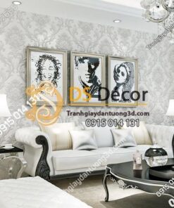 Giấy dán tường hoa cổ điển dập nổi 3D212 màu trắng