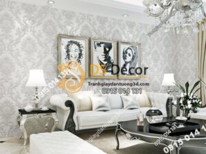 Giấy dán tường hoa cổ điển dập nổi 3D212 màu trắng