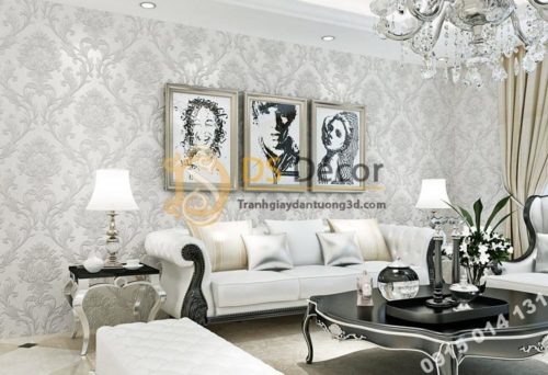 Giấy dán tường hoa cổ điển dập nổi 3D212 màu trắng