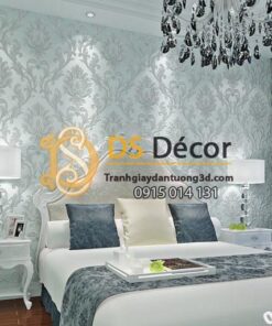 Giấy dán tường hoa cổ điển dập nổi 3D212 màu xanh
