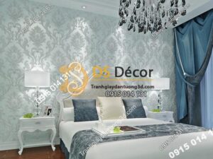 Giấy dán tường hoa cổ điển dập nổi 3D212 màu xanh
