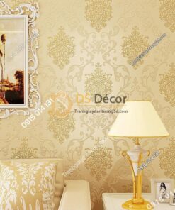 Giấy dán tường hoa cổ điển sang trọng 3D19 màu be