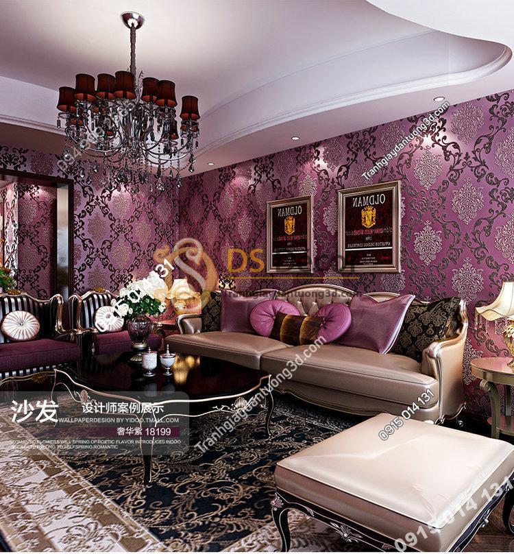 Giấy dán tường hoa cổ điển sang trọng 3D19 màu tím