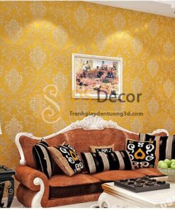 Giấy dán tường hoa cổ điển sang trọng 3D19 màu vàng