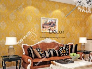 Giấy dán tường hoa cổ điển sang trọng 3D19 màu vàng