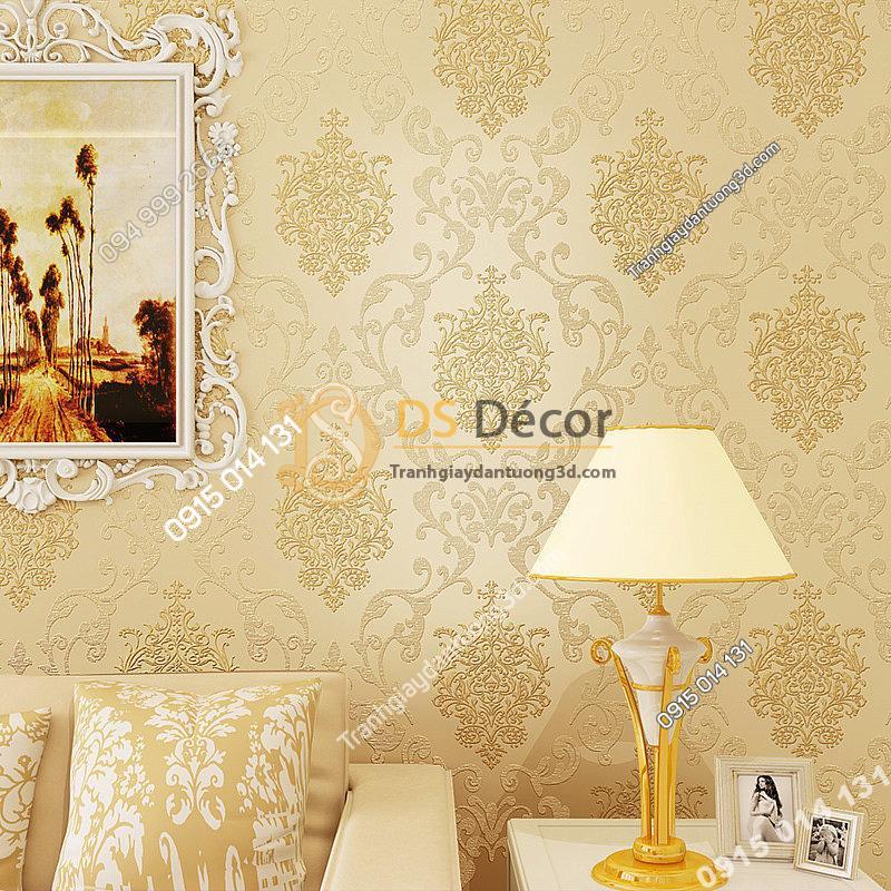 Giấy dán tường hoa cổ điển sang trọng 3D19 màu be
