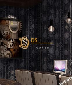 Giấy dán tường họa tiết bánh răng 3D218 màu đen trang trí quán net