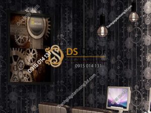 Giấy dán tường họa tiết bánh răng 3D218 màu đen trang trí quán net