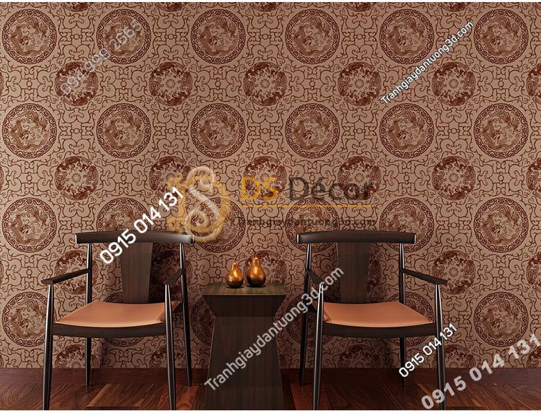 Giấy dán tường họa tiết totem hoài cổ 3D222 màu cafe