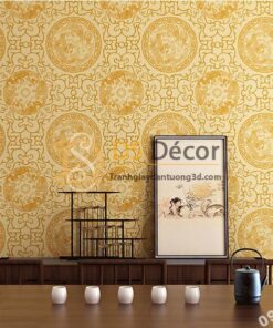 Giấy dán tường họa tiết totem hoài cổ 3D222 màu nâu nhạt