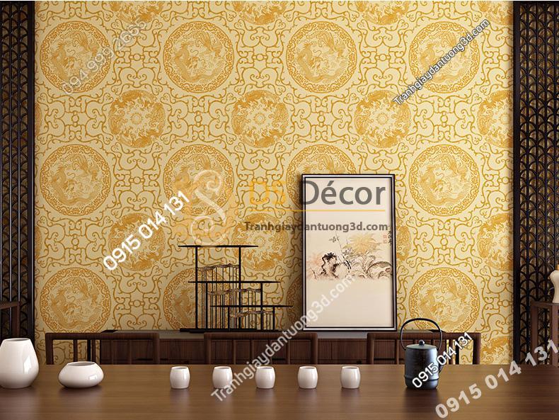 Giấy dán tường họa tiết totem hoài cổ 3D222 màu nâu nhạt