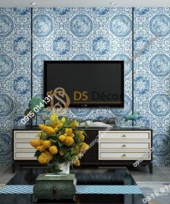 Giấy dán tường họa tiết totem hoài cổ 3D222 màu xanh