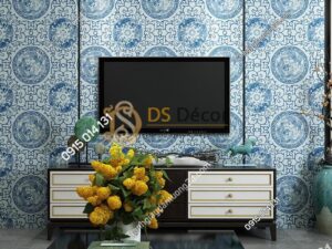 Giấy dán tường họa tiết totem hoài cổ 3D222 màu xanh
