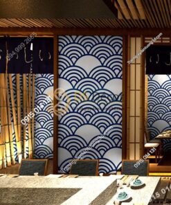 Giấy dán tường phong cách Nhật Bản sóng biển 3D214 tím than