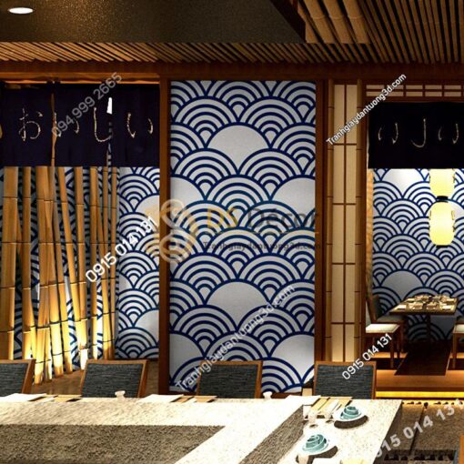 Giấy dán tường phong cách Nhật Bản sóng biển 3D214 tím than