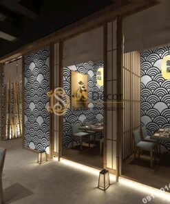 Giấy dán tường phong cách Nhật Bản sóng biển 3D214 trắng đen