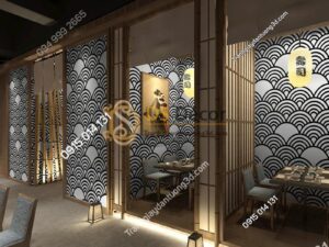 Giấy dán tường phong cách Nhật Bản sóng biển 3D214 trắng đen