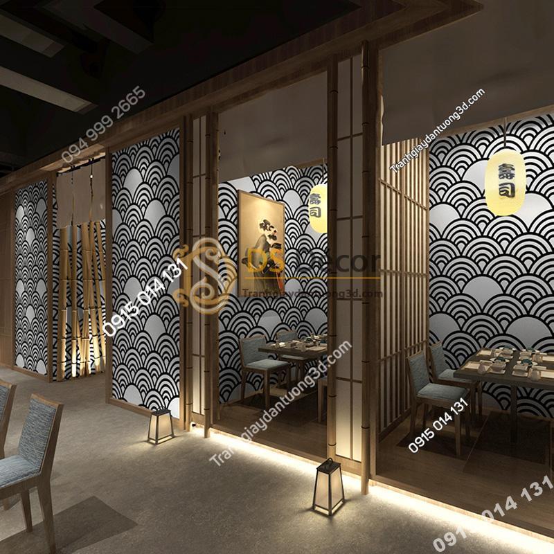Giấy dán tường phong cách Nhật Bản sóng biển 3D214 trắng đen