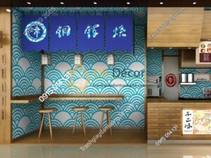 Giấy dán tường phong cách Nhật Bản sóng biển 3D214 màu xanh