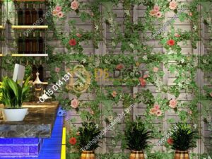 Giấy dán tường quán rượu hoa leo tường gỗ 3D213