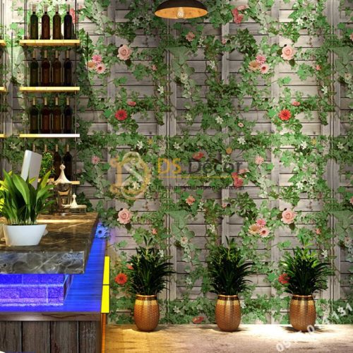 Giấy dán tường quán rượu hoa leo tường gỗ 3D213
