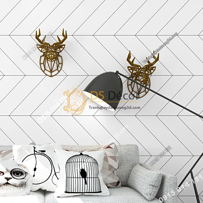 Giấy dán tường sọc chéo trắng đen hiện đại 3D211 trang trí phòng ngủ