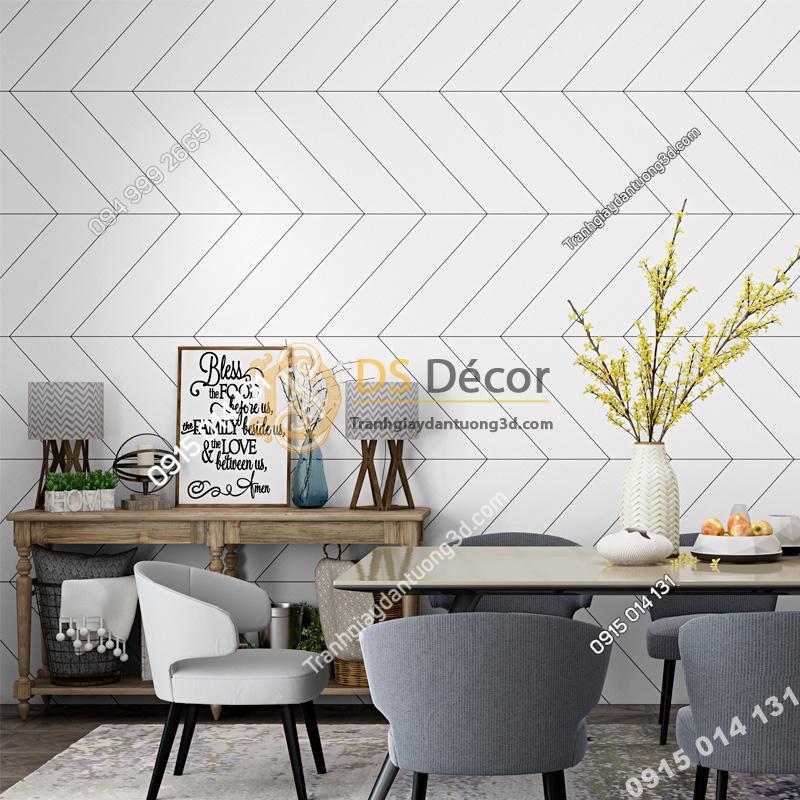 Giấy dán tường sọc chéo trắng đen hiện đại 3D211 trang trí phòng ăn