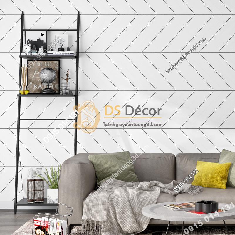 Giấy dán tường sọc chéo trắng đen hiện đại 3D211 trang trí phòng khách