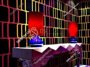 Giấy dán tường sọc vàng hồng quán bar hộp đêm 3D215