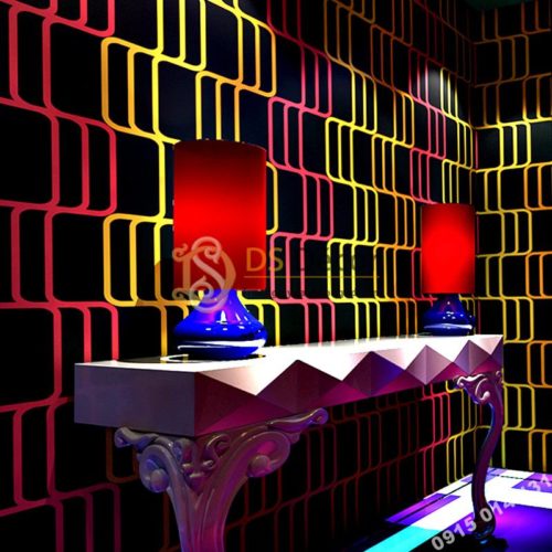 Giấy dán tường sọc vàng hồng quán bar hộp đêm 3D215