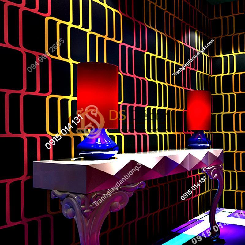 Giấy dán tường sọc vàng hồng quán bar hộp đêm 3D215