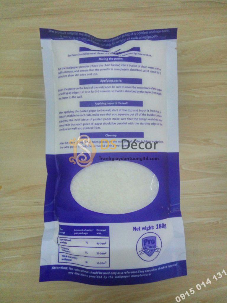 Mặt sau túi keo dán giấy dán tường dạng bột