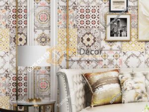 Giấy dán tường giả gạch bông men sư 3D231 màu cam