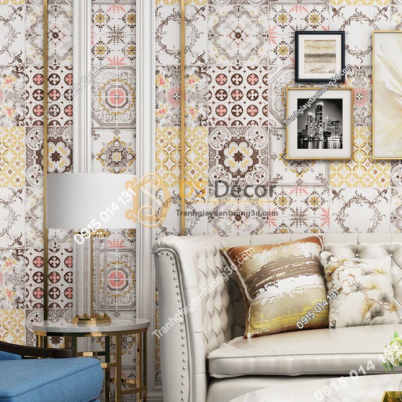 Giấy dán tường giả gạch bông men sư 3D231 màu cam