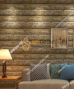 Giấy dán tường giả gỗ cháy độc đáo 3D228 màu cam