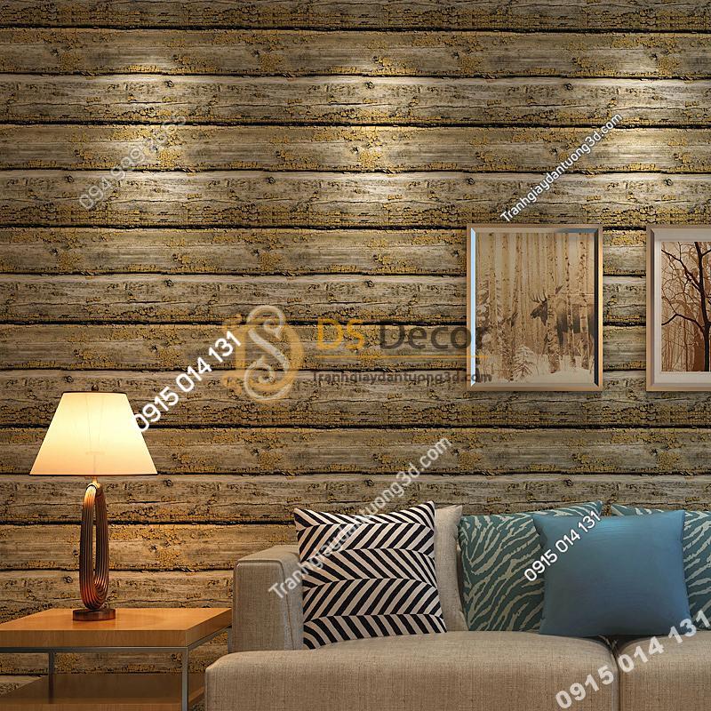 Giấy dán tường giả gỗ cháy độc đáo 3D228 màu cam