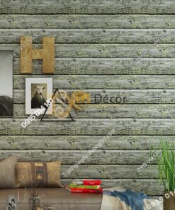 Giấy dán tường giả gỗ cháy độc đáo 3D228 màu vàng