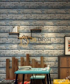 Giấy dán tường giả gỗ cháy độc đáo 3D228 màu xanh