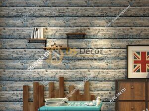 Giấy dán tường giả gỗ cháy độc đáo 3D228 màu xanh