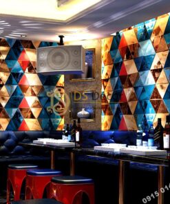 Giấy dán tường giả kính thủy tinh phòng hát karaoke 3D233 màu xanh đỏ