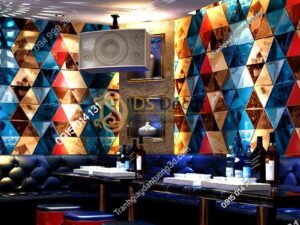 Giấy dán tường giả kính thủy tinh phòng hát karaoke 3D233 màu xanh đỏ