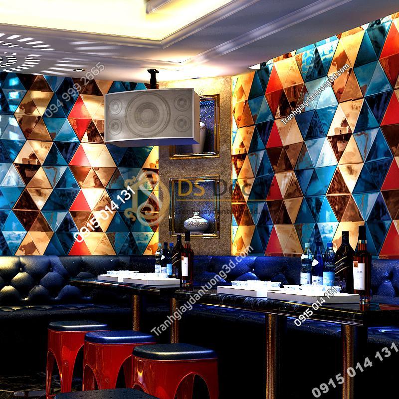 Giấy dán tường giả kính thủy tinh phòng hát karaoke 3D233 màu xanh đỏ