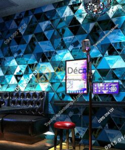 Giấy dán tường giả kính thủy tinh phòng hát karaoke 3D233 màu xanh dương